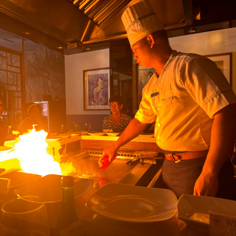 Shima Teppanyaki Seminyak Bali Chef with grill on fire