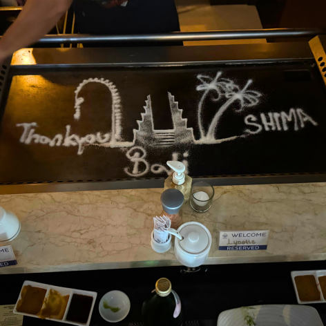 Shima Teppanyaki Bali - Salt writing on grill