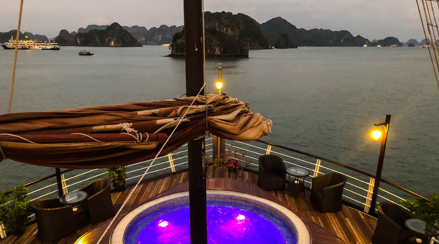 Sunset in Halong Bay on Orchid Cruises